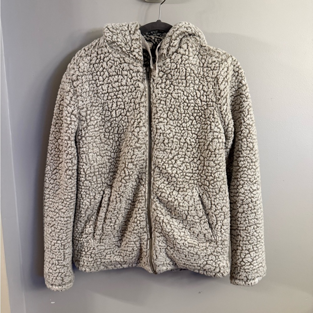 Thread & Supply Sherpa Fleece Zip Hoodie Jacket Ivory XS